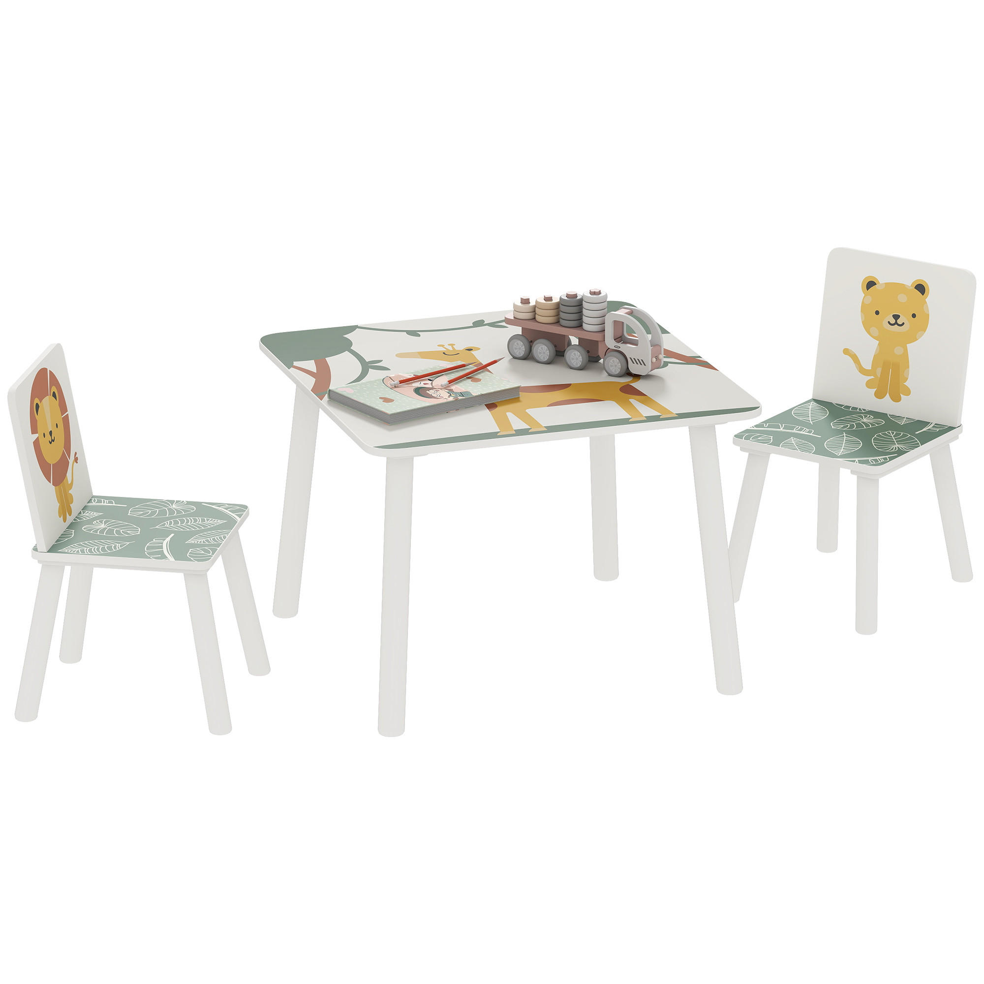 KINDERSITZGRUPPE DE-17535 2 Stühle mit Tiermotiven Grün - Grün, Holzwerkstoff (60/44/60cm) - ComfortXL