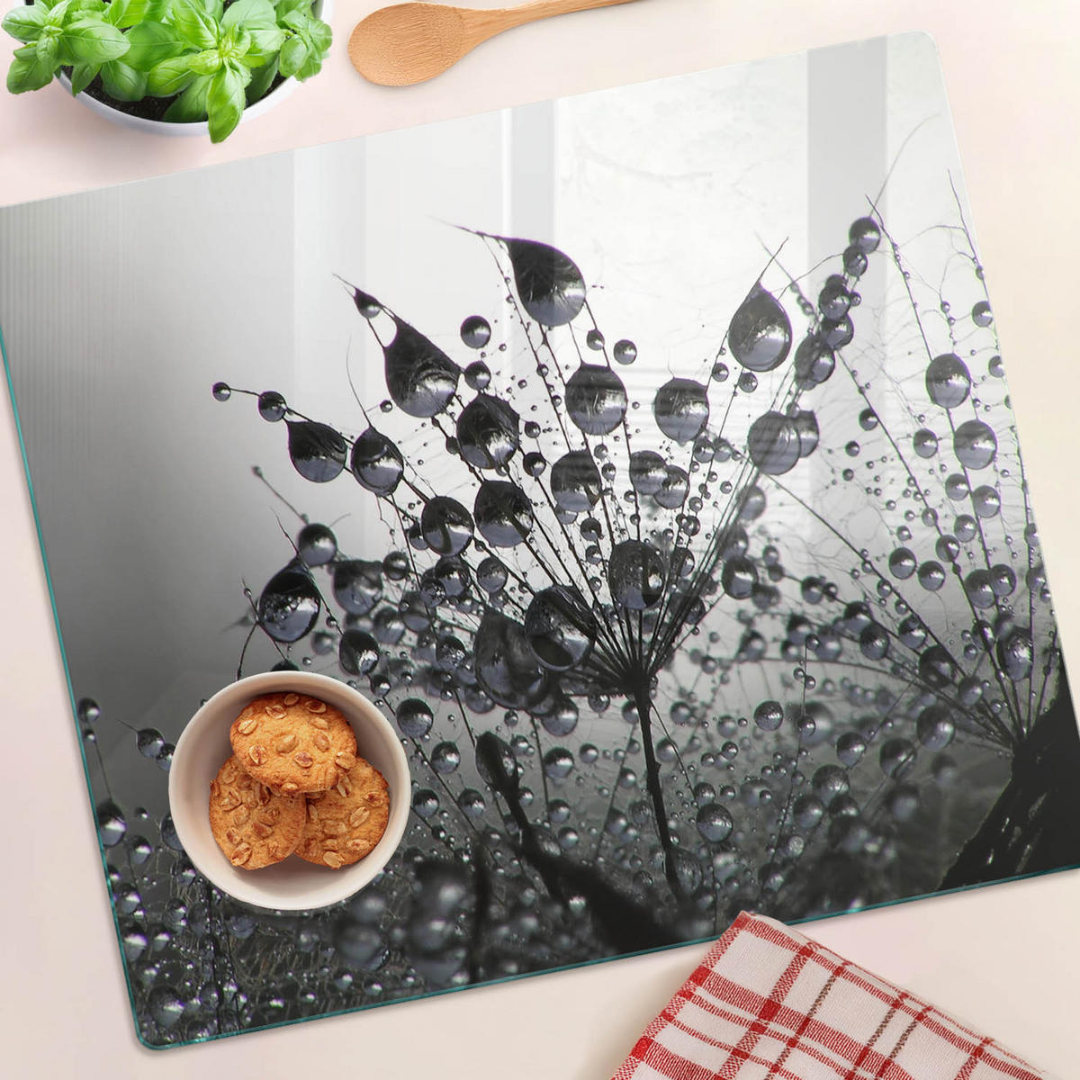 GLASPLATTE 60x52 cm Löwenzahn - Schwarz, Glas (60/0.4/52cm) - TULUP