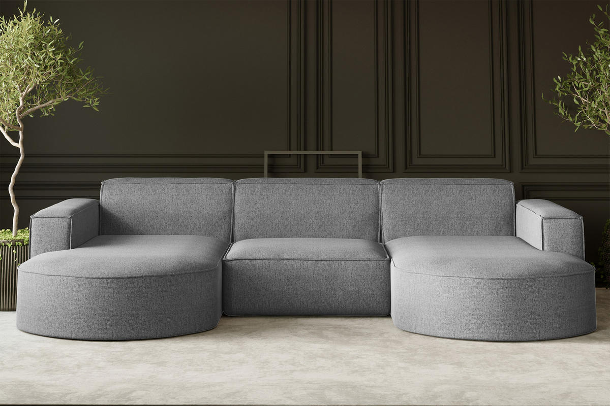 ECKSOFA U-Form MODENA STUDIO Stoff Verita Stahl - Silberfarben, Holz (165/299cm) - Kaiser Möbel