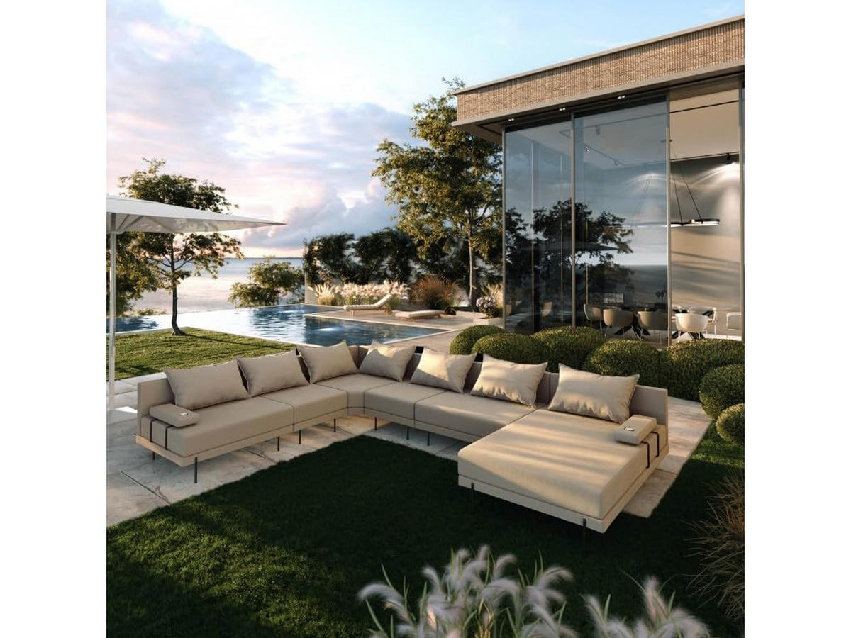 GARTENSOFA BAHAMA XXL Links - Wetterfeste Balkonmöbel & Terrassenmöbel Außen - Moderne Lounge Möbel für Garten - Balkon & Terrasse - Beige - Beige, Kunststoff (410/75/298cm) - Trada