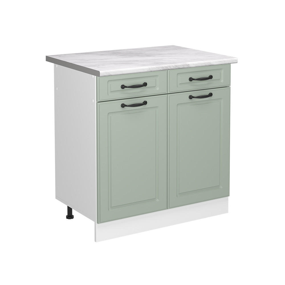 KÜCHENUNTERSCHRANK R-Line, Mint Landhaus/Weiß, 80 cm Arbeitsplatte Marmor - Weiß/Mintgrün, Holzwerkstoff (80/81.6/60cm) - Vicco