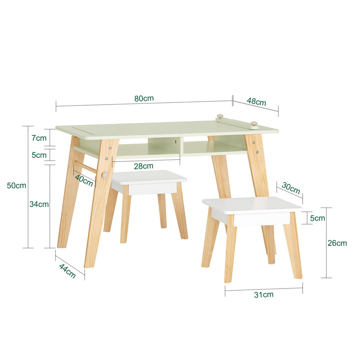 KINDERSITZGRUPPE Weiß-Grün - Weiß/Naturfarben, Holz/Holzwerkstoff (80/50/48cm) - SoBuy