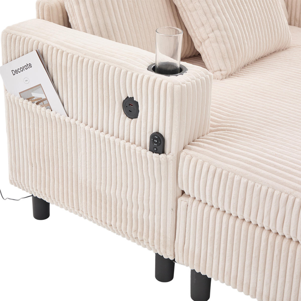 SOFABETT 142/128/85 cm Beige - Beige, Textil (128/85/142cm)