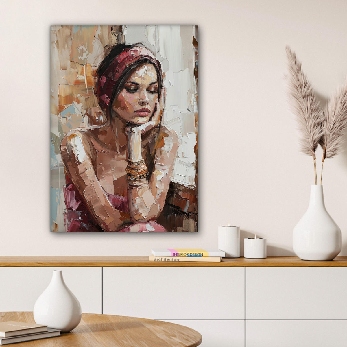 LEINWANDBILD Frau - Lackierung - Porträt - Modern 60x80 cm - Altrosa, Textil (60/80cm) - MuchoWow