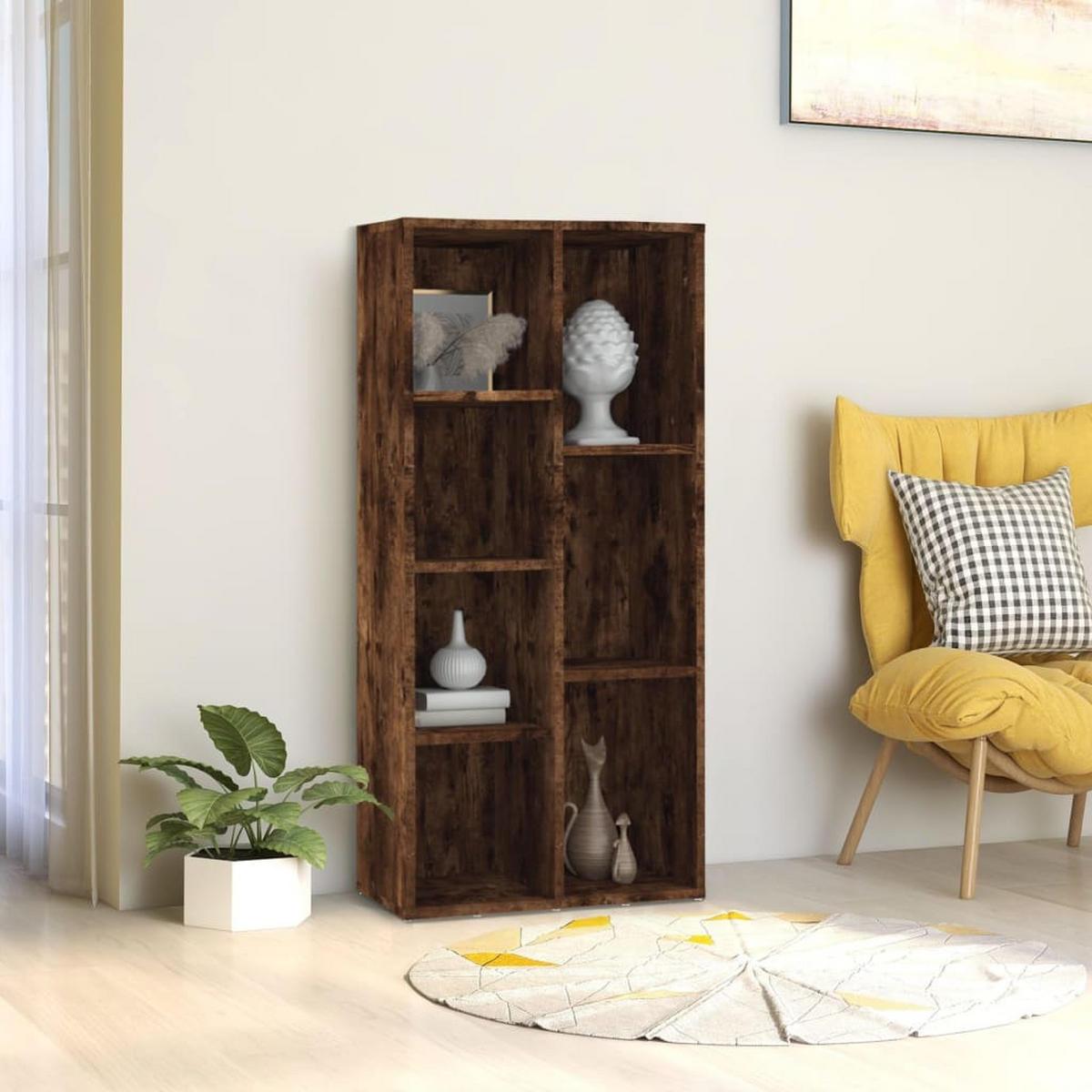 BÜCHERREGAL mit 7 Fächern 50/25/106 cm aus Holzwerkstoff Räuchereiche Dekor - Dunkelbraun, Holz (50/106/25cm) - vidaXL
