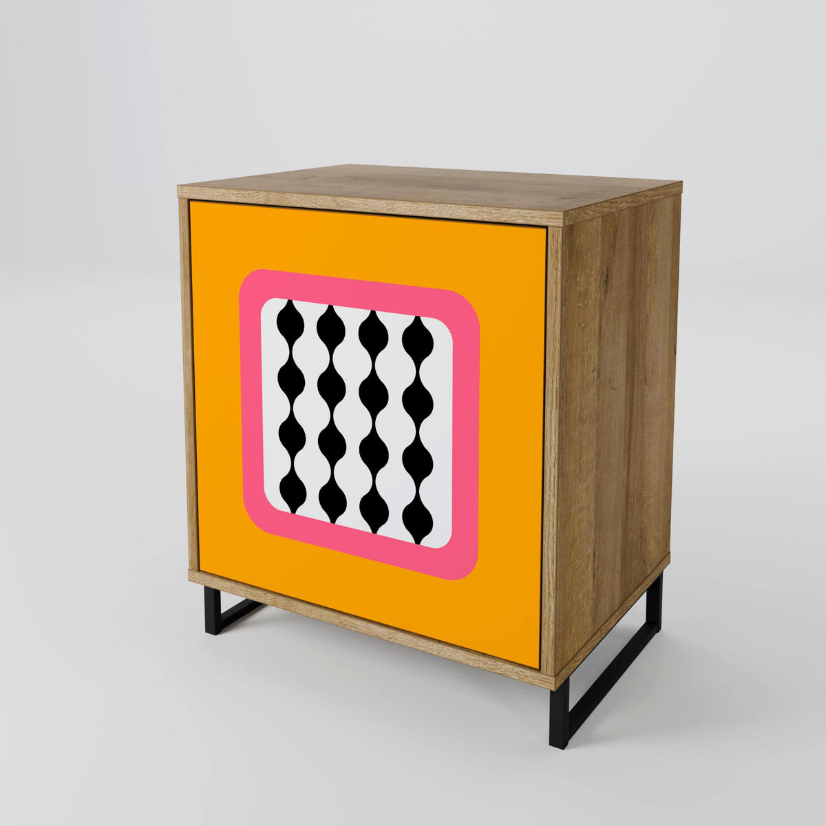 SIDEBOARD TEARS IN HEAVEN, Eichefarben, 57,5x42x72,5 cm, Schwarze Metallfüße - Eichefarben/Multicolor, Holzwerkstoff/Metall (57.5/72.5/42cm) - SpaceRebels