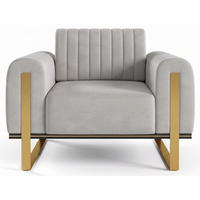 KŘESLO Parissa, samet světle šedá zlaté nohy, 106 cm - zlatá/světle šedá, kov/dřevo (106/79/92cm) - Selsey