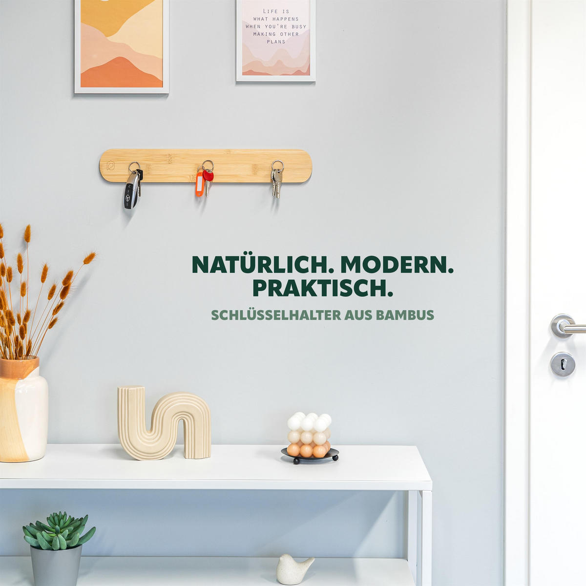 SCHLÜSSELBRETT, Bambus - Braun, Holz (45/7/1cm) - eluno