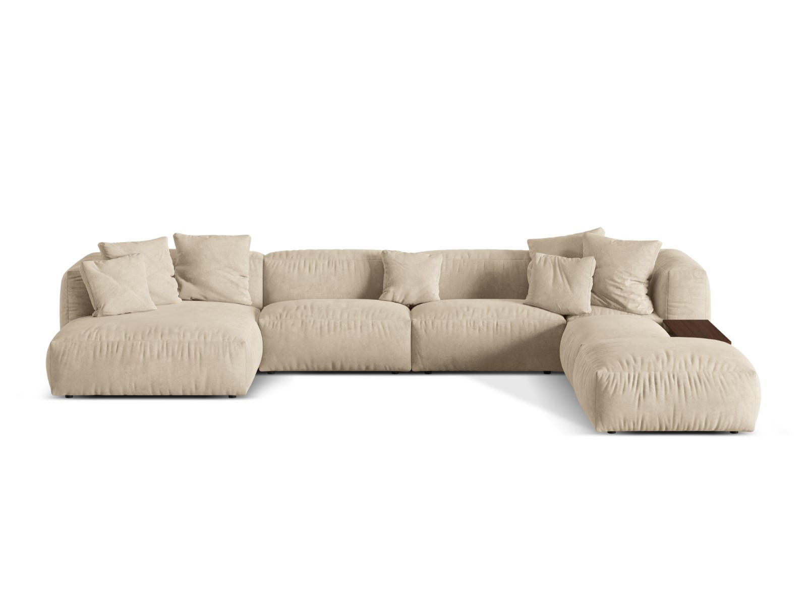 PANORAMASOFA modular rechts Martina aus Samt leichtes beige 5 Sitzplätze - Creme, Textil (280/75/406cm) - Micadoni