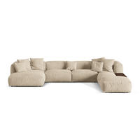 PANORAMASOFA modular rechts Martina aus Samt leichtes beige 5 Sitzplätze - Creme, Textil (280/75/406cm) - Micadoni
