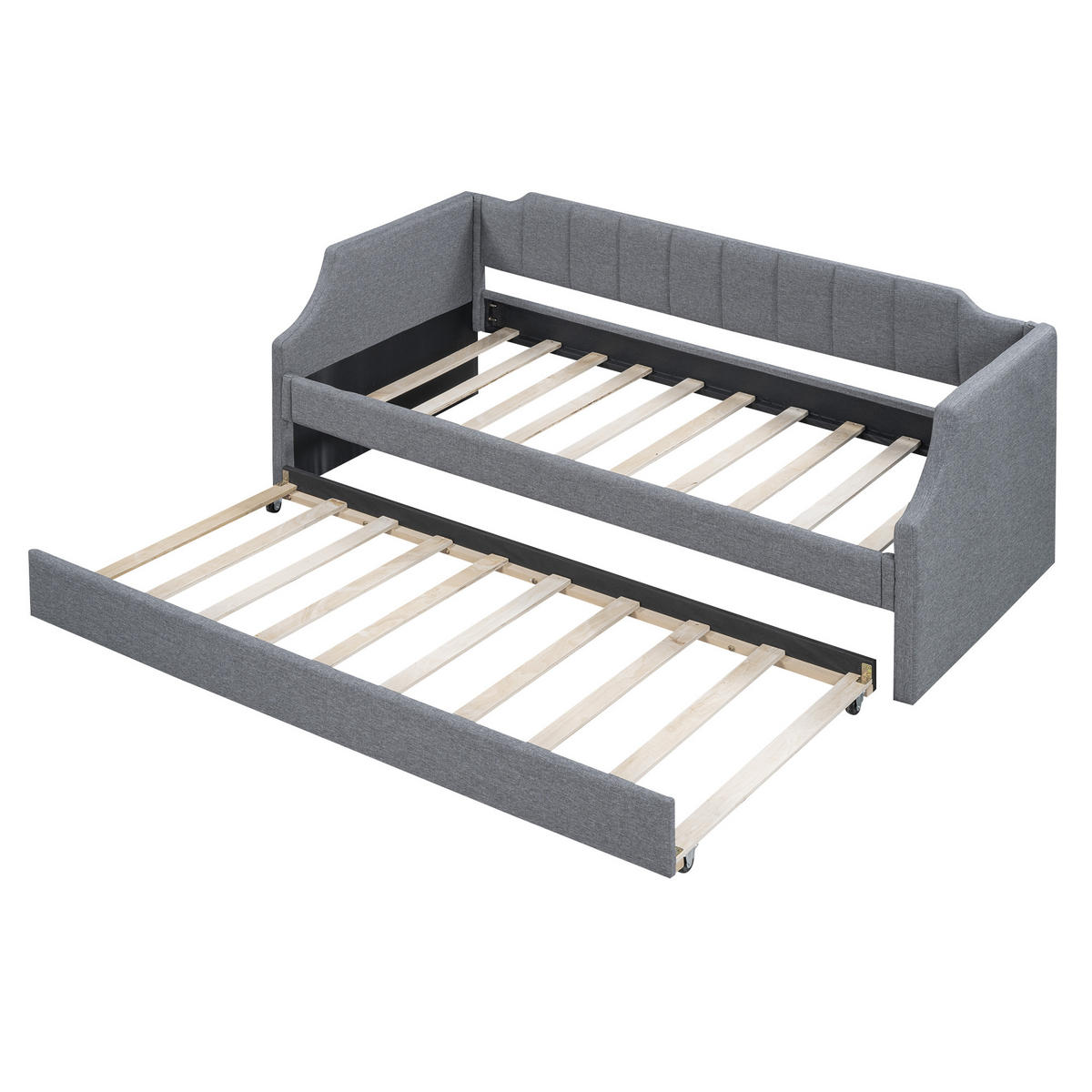 TAGESBETT 90/200 cm Grau Gepolstertes Einzelbett mit Rollbett - Grau, Textil (90/200cm) - OKWISH