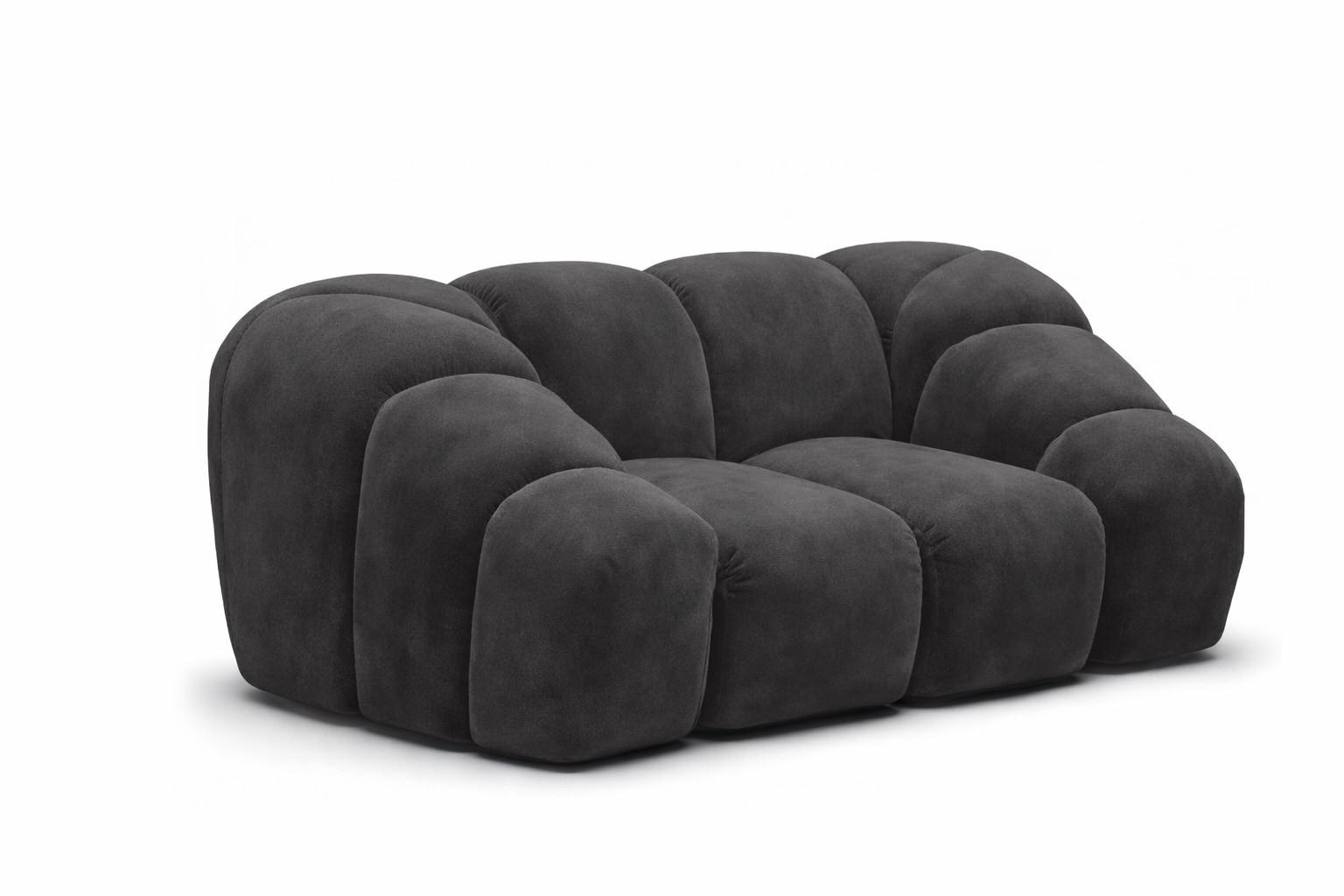 SESSEL modular, Veloursstoff Bluvel, Schwarz, CROISSANT - Schwarz, Holz (168/72/115cm) - Kaiser Möbel