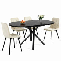 ESSGRUPPE 5-teilige Ausziehbarer Esstisch & 4 Samtstühle - Weiß, Holzwerkstoff (140/76/100cm) - Urban Meuble