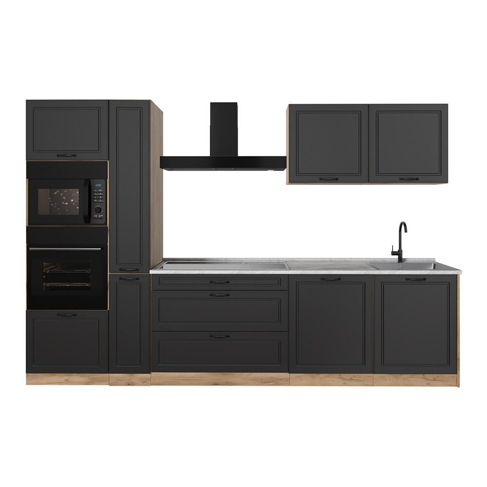 KUCHYNKA R-Line, Antracitový vidiecky dom/Dub Goldkraft, 310 cm Marmori työtaso - dub medový/antracitová, kompozitné drevo (310/206.8/60cm) - Vicco