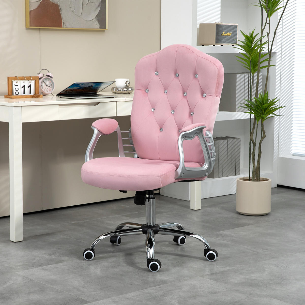 BÜROSTUHL, neigbare Lehne, höhenverstellbar, Samtoptik, bis 120 kg, Rosa - Rosa, Textil (61/114/61cm)