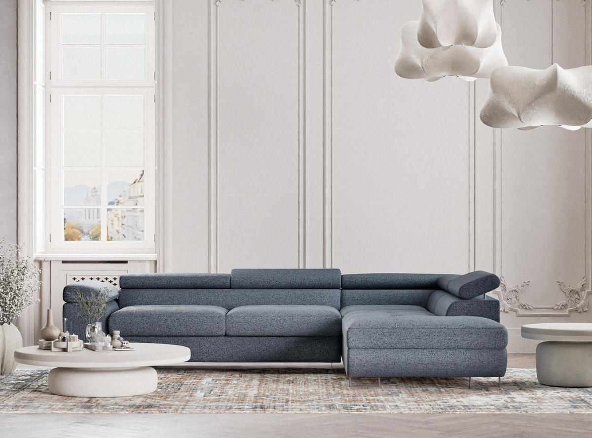 ECKSOFA MIT SCHLAFFUNKTION Concord Blau Grau Webstoff - Blaugrau/Schwarz, Holz/Holzwerkstoff (277/203cm) - Maison de Reve