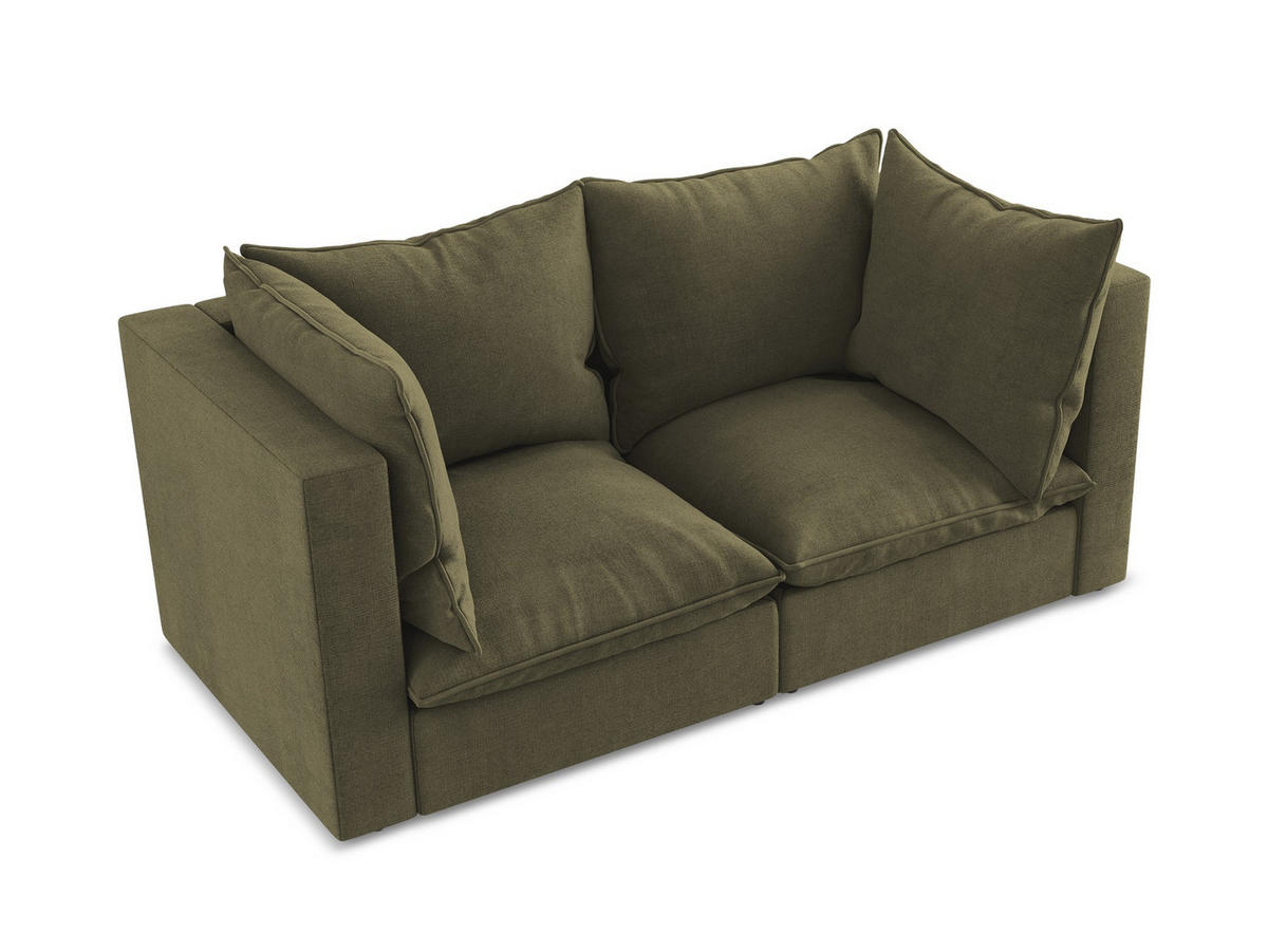 2-SITZER SOFA Strukturstoff Grün - Schwarz/Olivgrün, Holzwerkstoff/Kunststoff (180/77/90cm) - Makamii