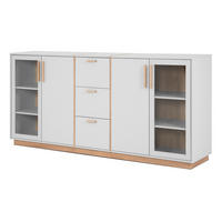 SIDEBOARD grau, Hickory Walnuss 204 cm, Kommode mit viel Stauraum - Walnussfarben/Hellgrau, Glas/Holzwerkstoff (204/94/40cm) - Furn.Design