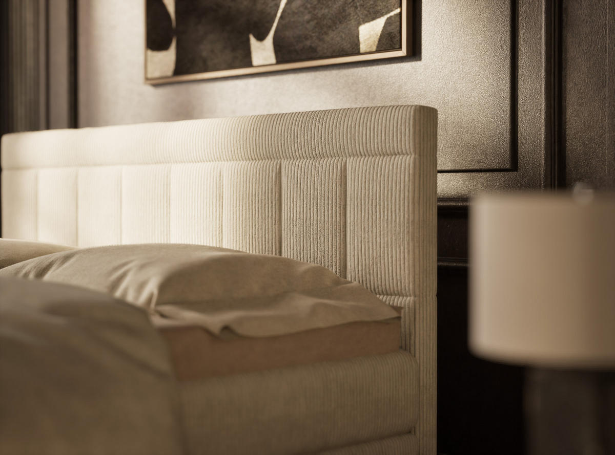 BOXSPRINGBETT Caya 140/200 cm, in Creme, Bettkasten, Matratze, Topper - Creme/Schwarz, Holz/Holzwerkstoff (140/200cm) - Maison de Reve