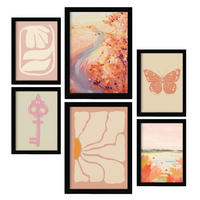 POSTER Set Mit 6 Orangefarbene Wiesen A3 & A4 Schwarzer Rahmen - Schwarz, Papier (29/3cm) - Nacnic