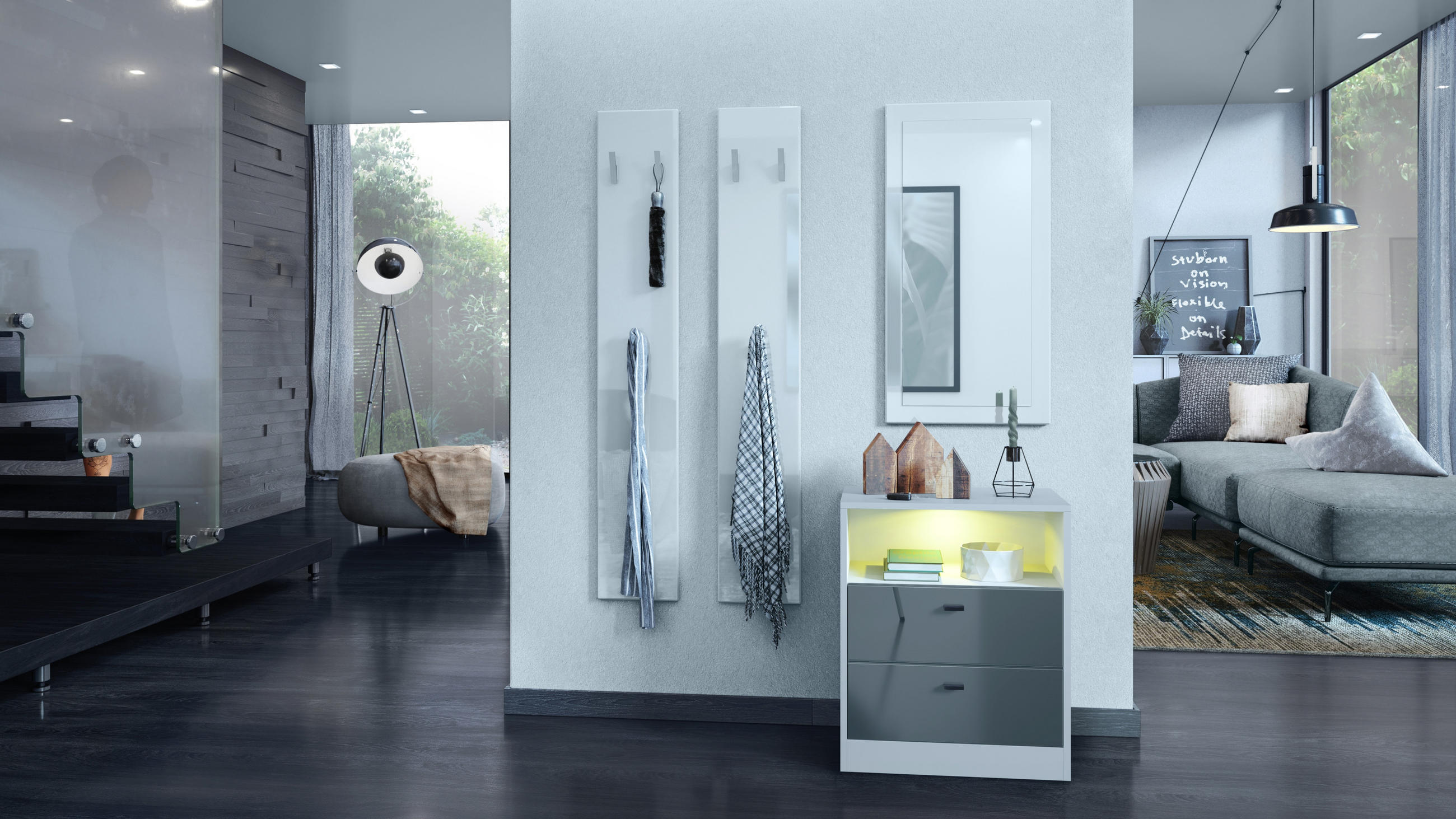 KOMMODE Pino Fronten in Grau Hochglanz - Grau, Holzwerkstoff (56/67.5/36cm) - Vladon