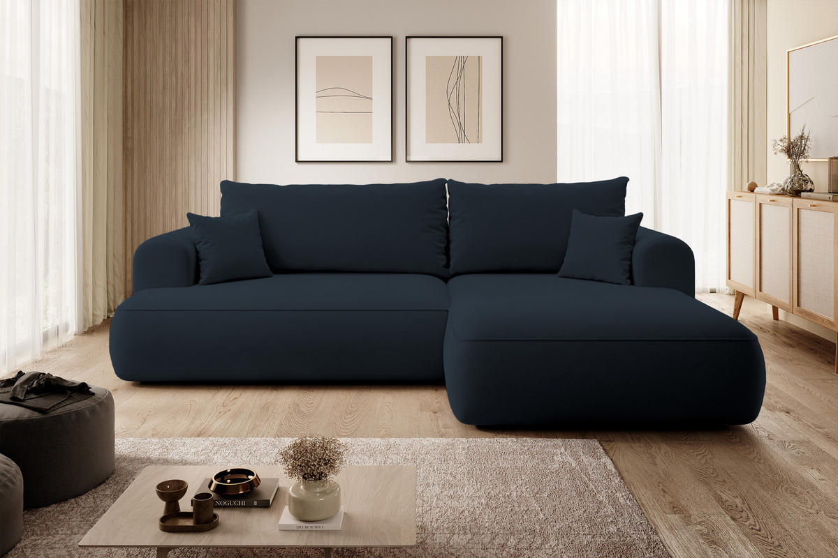 ECKSOFA Ovo Dunkelblau Velours - Schwarz/Dunkelblau, Kunststoff/Textil (260/165cm) - Selsey