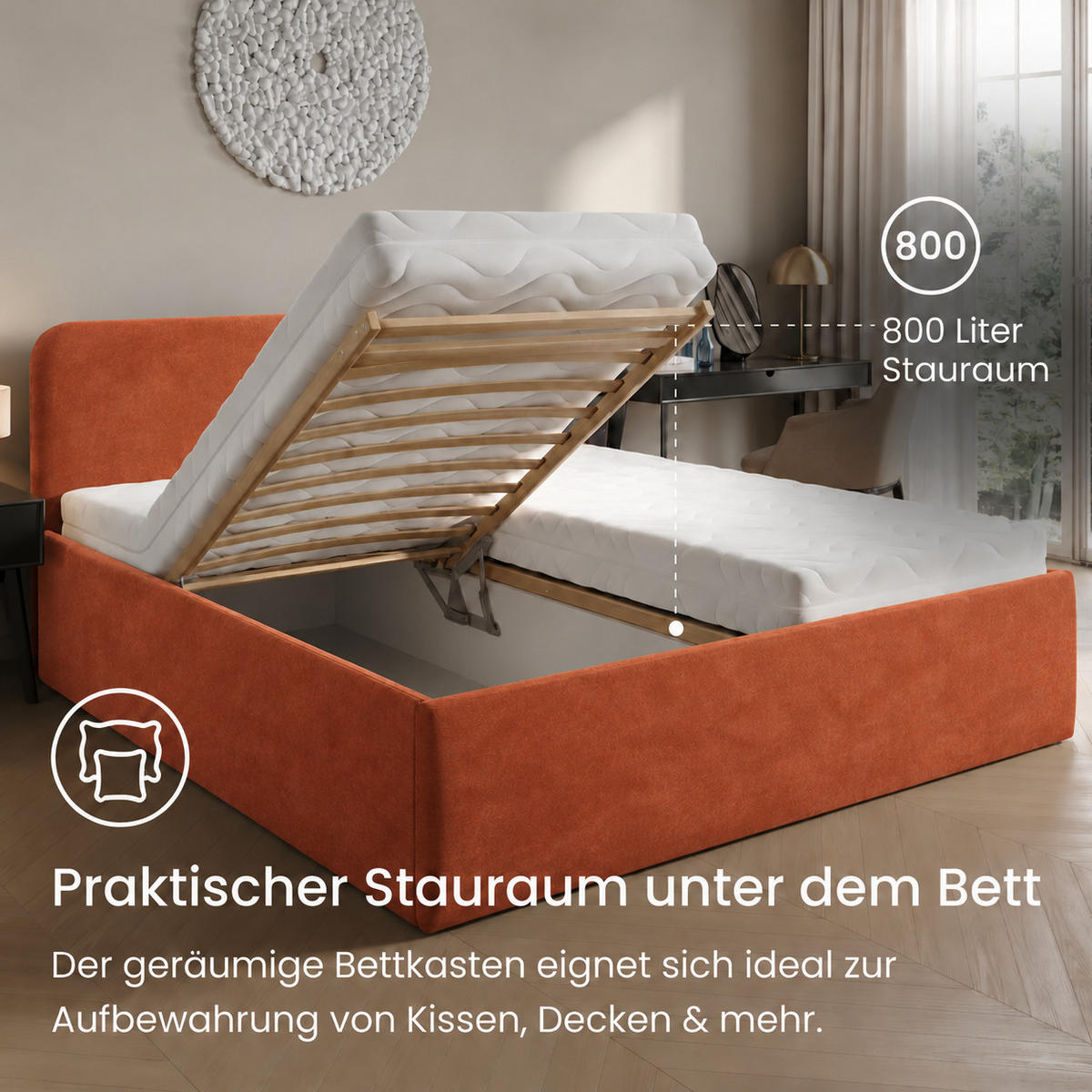 POLSTERBETT 200x200 cm Microvelours in Terra - Terracotta, Textil (200/200cm) - Home Collective