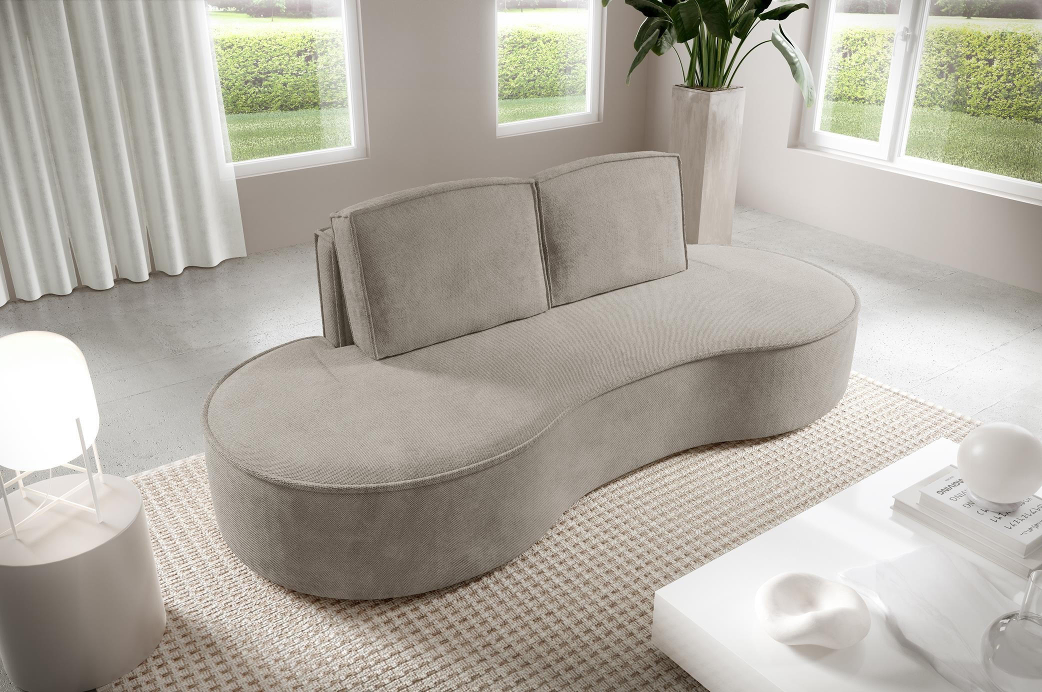 SOFA Flow Kaltbeige, mit Kissen in Curio Stoff - Beige, Holzwerkstoff (234/88/101cm) - Bettso