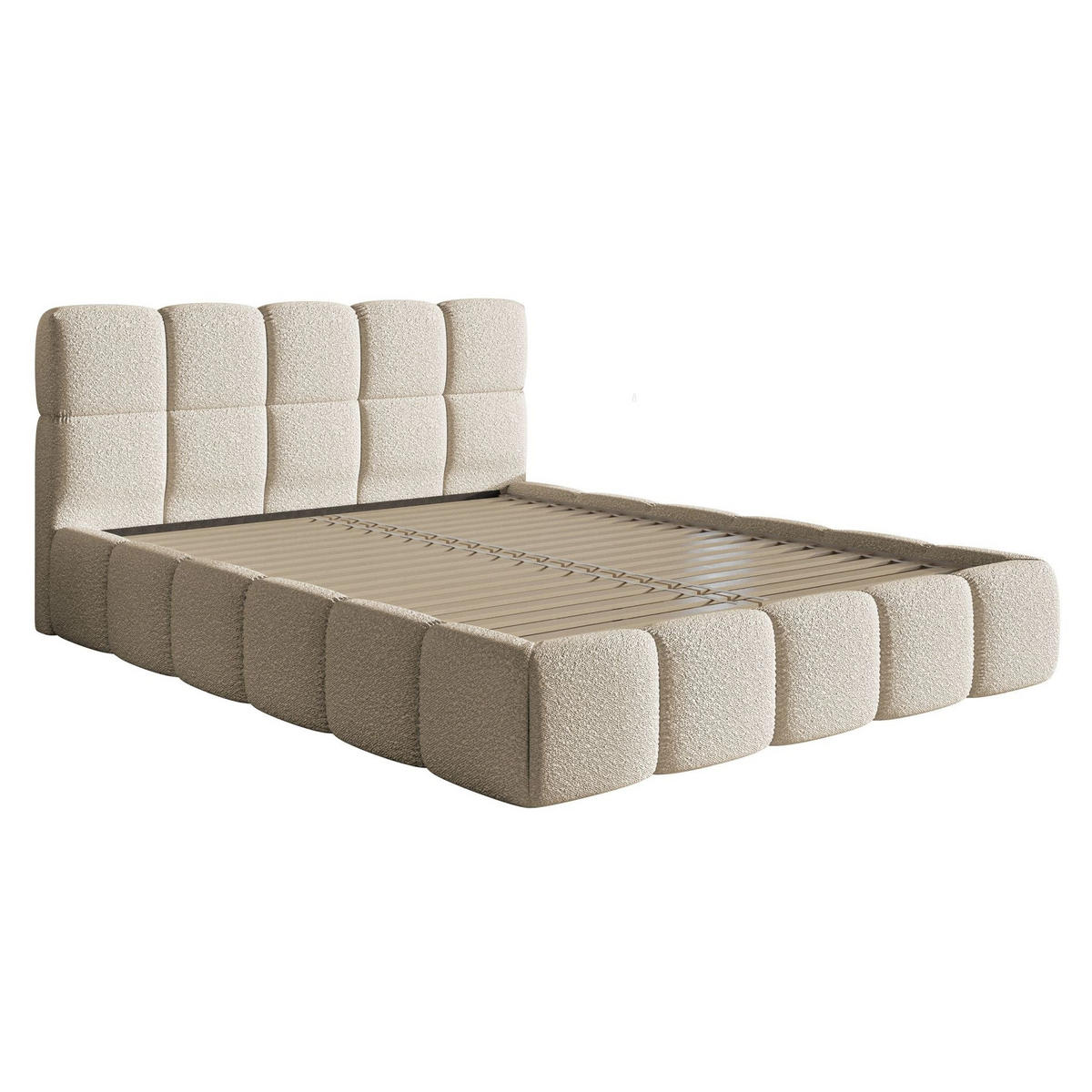 POLSTERBETT Cloudy Hellbeige Bouclé, 120x200 cm - Ecru/Schwarz, Kunststoff/Textil (120/200cm) - Selsey