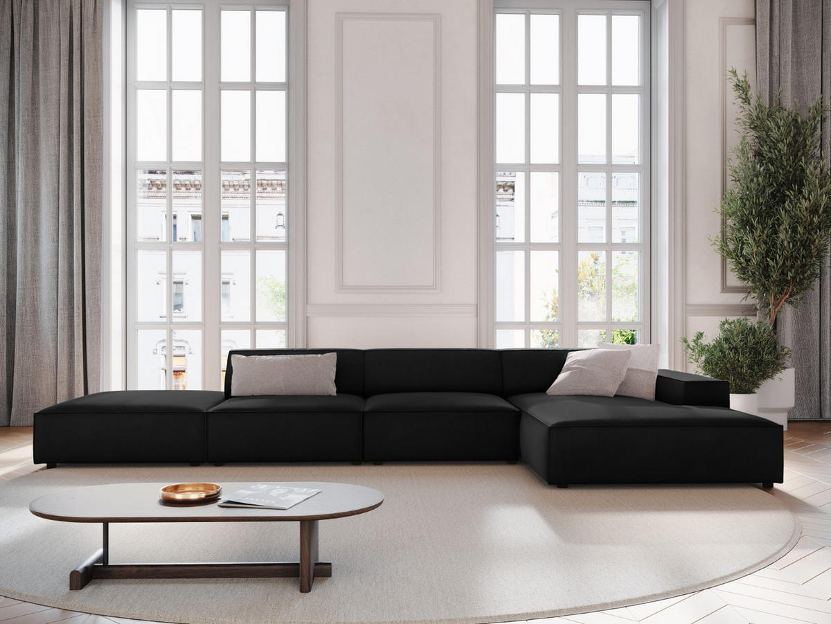 ECKSOFA rechts Jodie aus Samt schwarz 5 Sitzplätze - Schwarz, Textil (166/341cm) - Micadoni