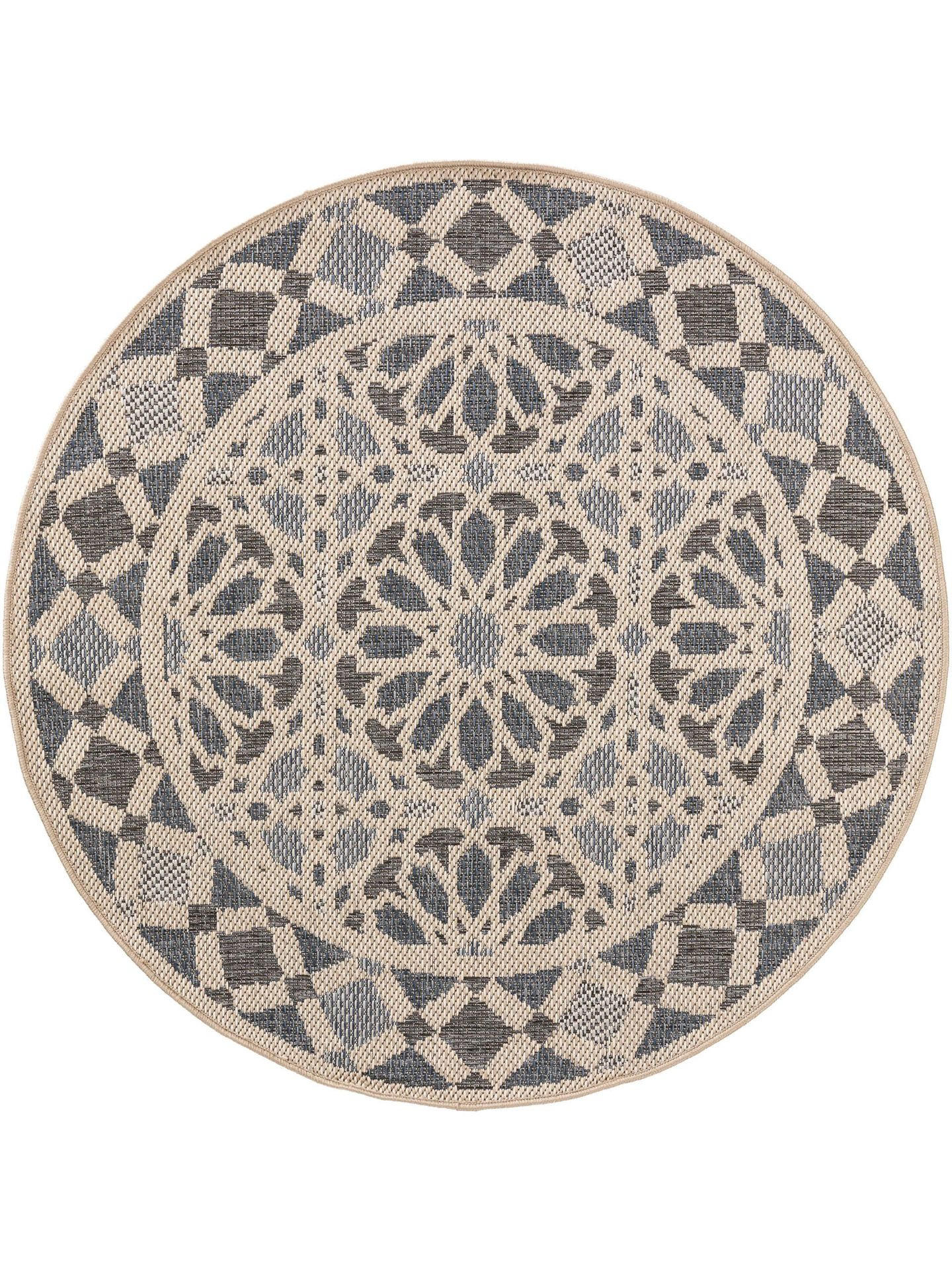 OUTDOORTEPPICH rund River Beige/Blau ø 130 cm rund - Blau/Beige, Kunststoff (130/1cm) - KUNSTLOFT