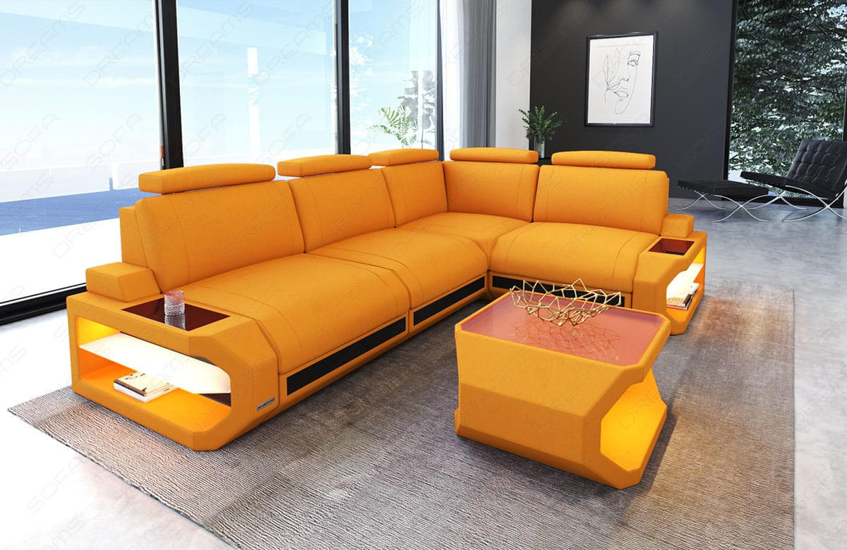 ECKSOFA Siena Apricot Schwarz Mikrofaserstoff - Orange, Kunststoff (272/272cm)