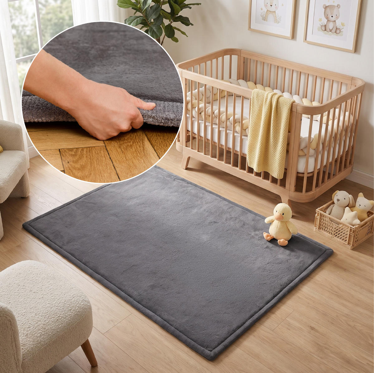 KINDERTEPPICH FLUFFIN dunkelgrau kuschelig waschbar 150/200 cm - Dunkelgrau, Textil (150/200cm) - Tapiso