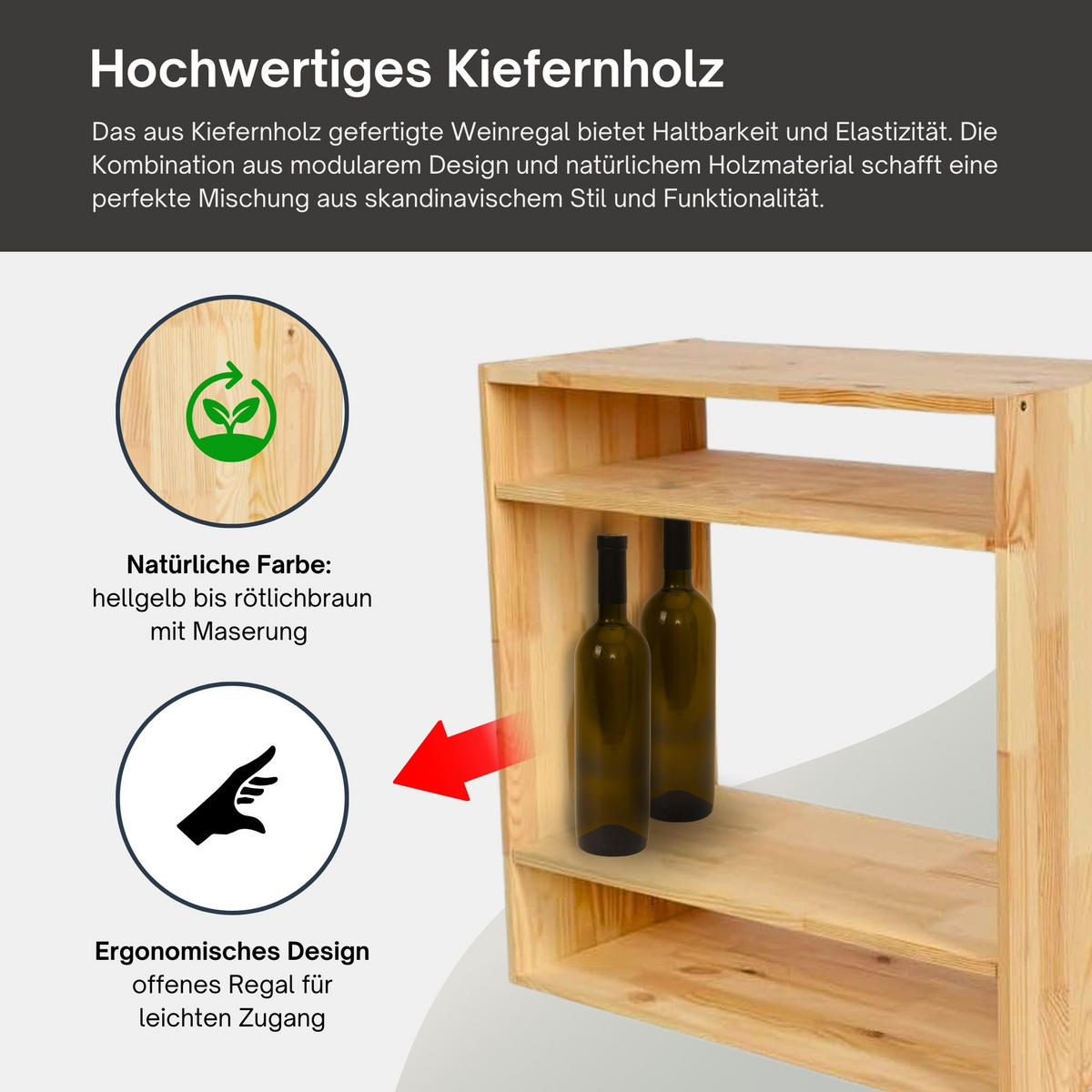 WEINREGAL Vincellar Mod 60x60x30 cm Standflaschen Modul Für 32 Flaschen Massives Kiefernholz Natur - Naturfarben, Holz (60/60/30cm) - PROREGAL