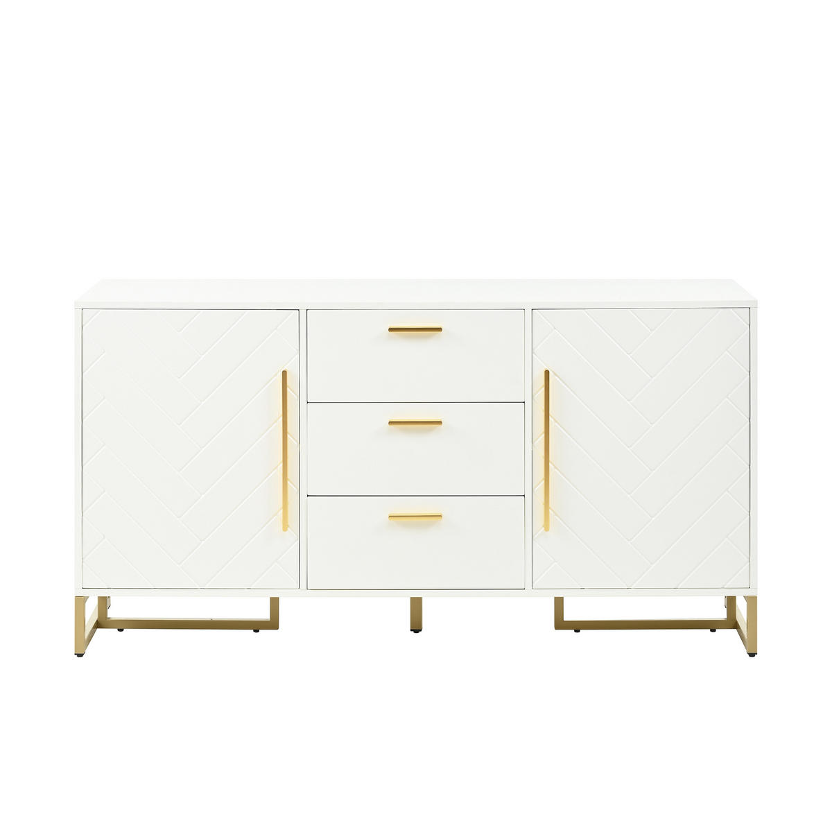 SIDEBOARD 145/40/75 cm weiß aus MDF-Holzwerkstoff mit Fischgrätenmuster und 3 Schubladen - Weiß, Holzwerkstoff (145/75/40cm) - OKWISH