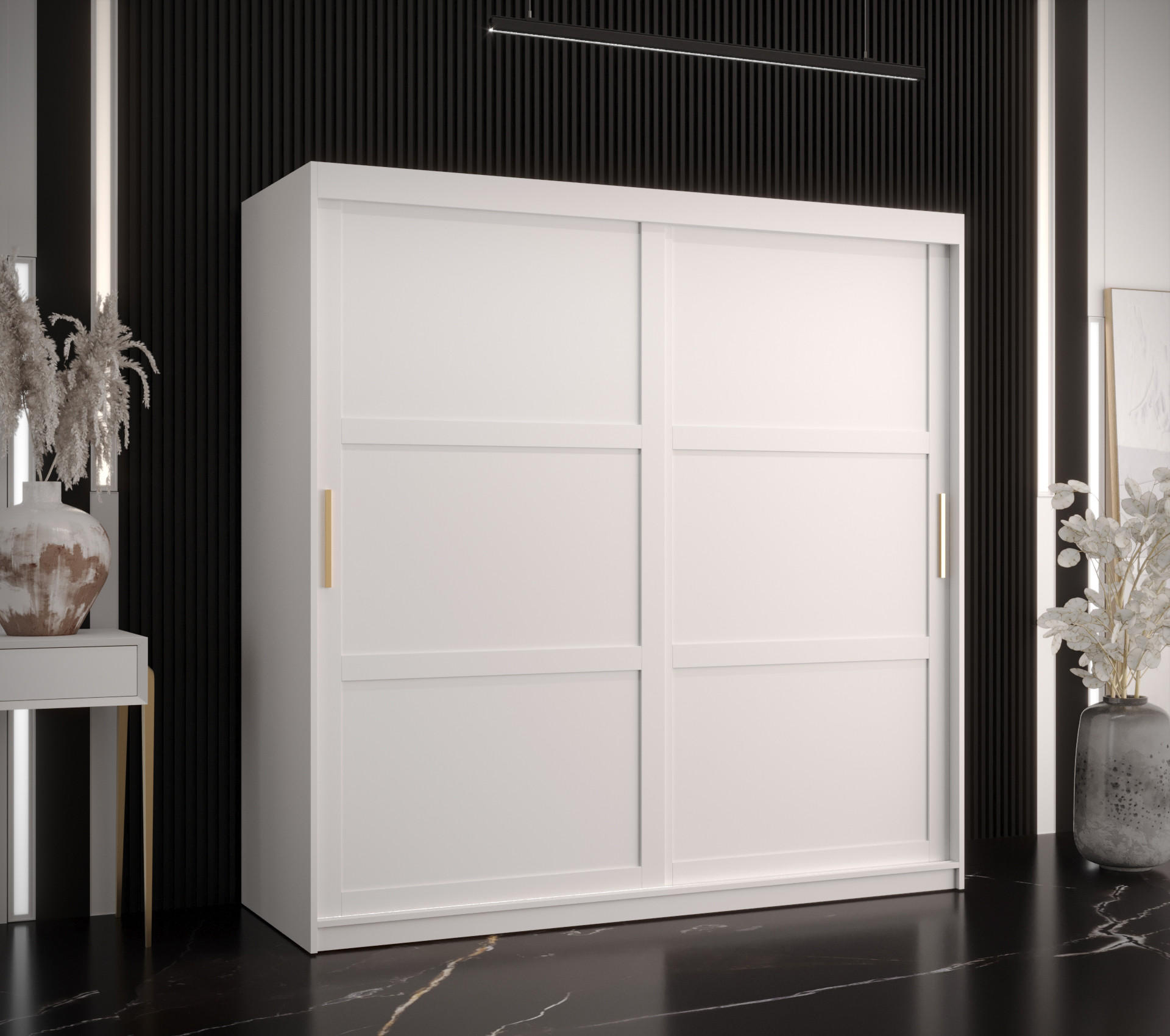 SCHWEBETÜRENSCHRANK 200/180/62 2-türig - Goldfarben/Weiß, Holz/Kunststoff (180/200/62cm) - Abiks Möbel