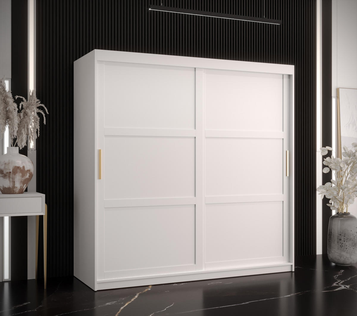 SCHWEBETÜRENSCHRANK 200/180/62 2-türig - Goldfarben/Weiß, Holz/Kunststoff (180/200/62cm) - Abiks Möbel