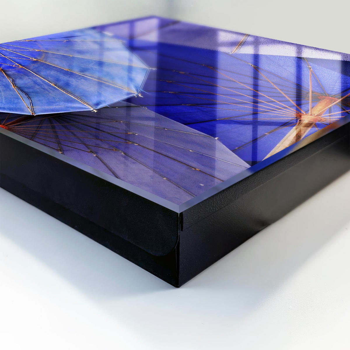 SCHLÜSSELBOX Schwarz 30x30 cm- Türöffnung nach rechts - Blaue Regenschirme - Blau, Metall (30/30/5cm) - TULUP