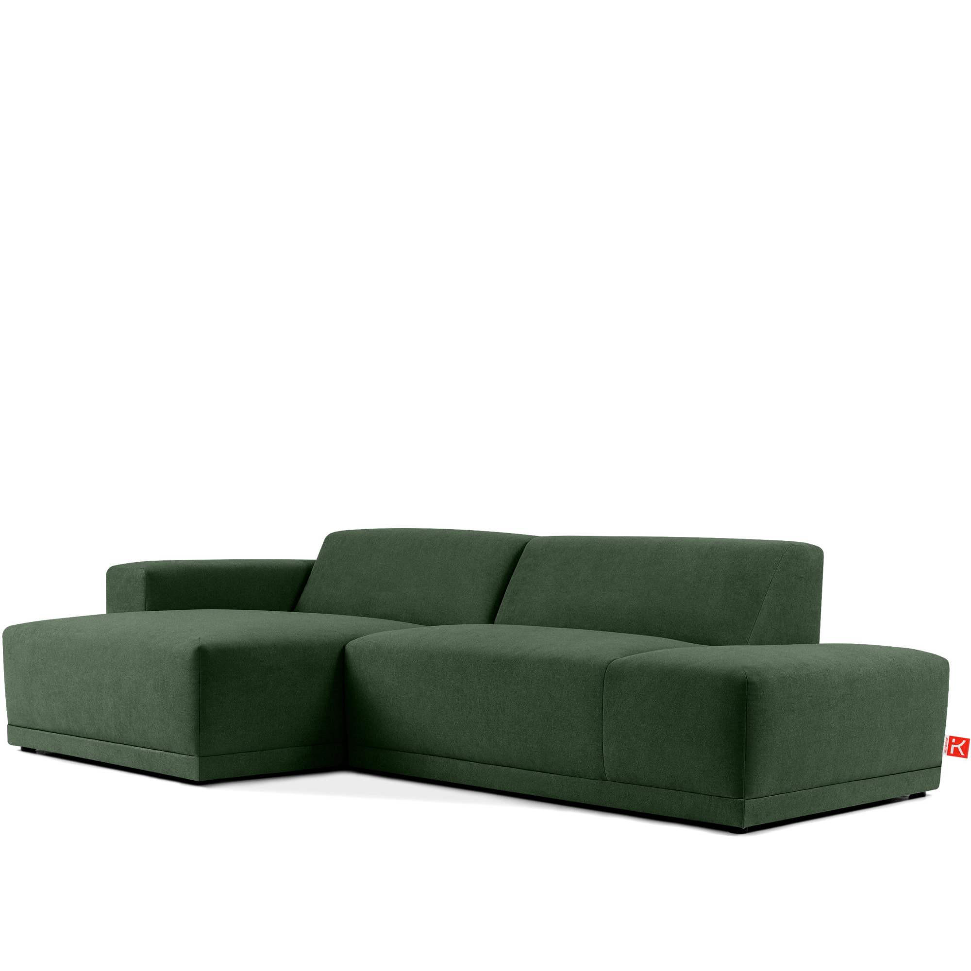 ECKSOFA LINKS MUDI in moderner Optik mit hochwertigem Kaltschaum, Cord-Stoff, Grün - Schwarz/Grün, Textil (280/160cm) - KONSIMO®