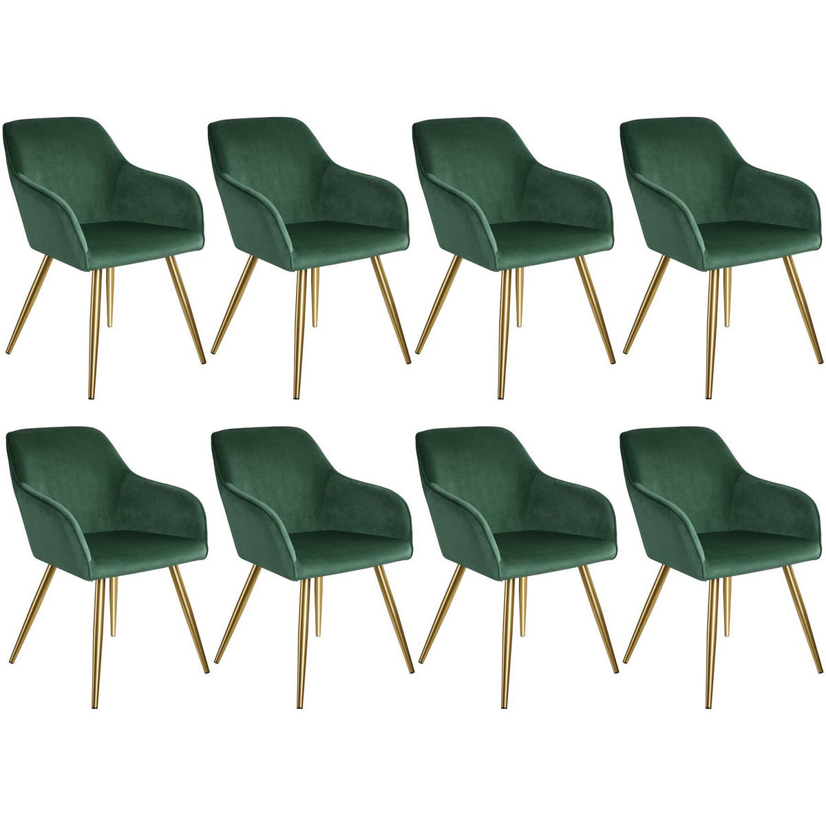 ESSZIMMERSTUHL 8er Set Marilyn 58 x 62 x 82 cm dunkelgrün/gold - Dunkelgrün/Goldfarben, Textil (58/82/62cm) - tectake