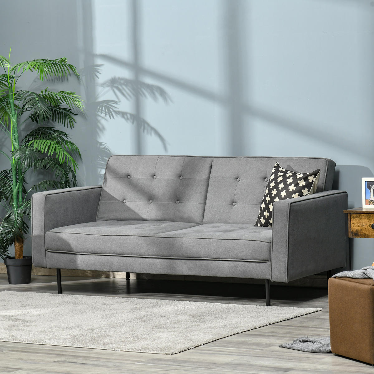 SCHLAFSOFA Baumwollstoff Eukalyptus Grau - Grau, Textil (91/85/187cm) - HOMCOM