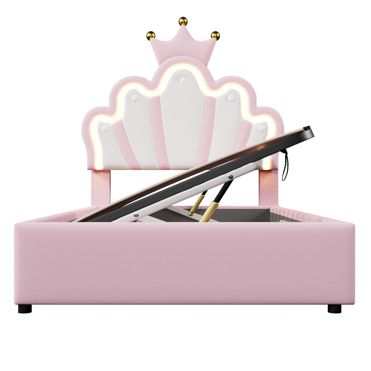 POLSTERBETT 90x200cm Rosa PU LED-Lichtband Kronenform Hydraulik - Pink, Holz (90/200cm) - FLIEKS