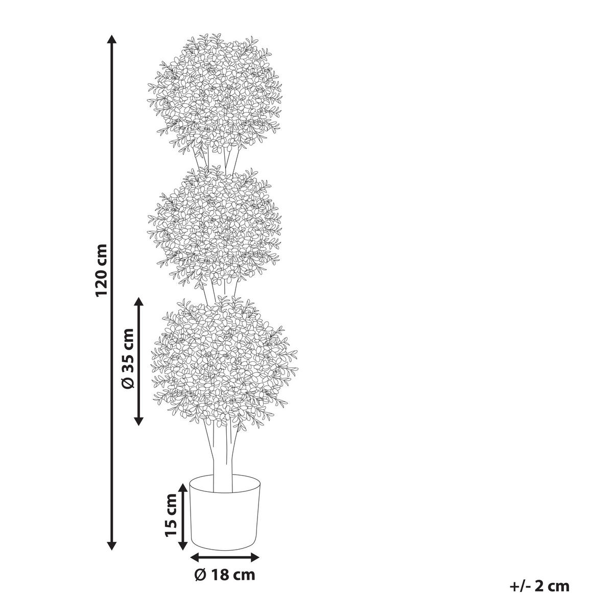 KUNSTPFLANZE im Blumentopf 120 cm Grün/Dunkler Holzfarbton Buxus Ball Tree - Dunkelbraun/Grün, Kunststoff (120cm) - Beliani