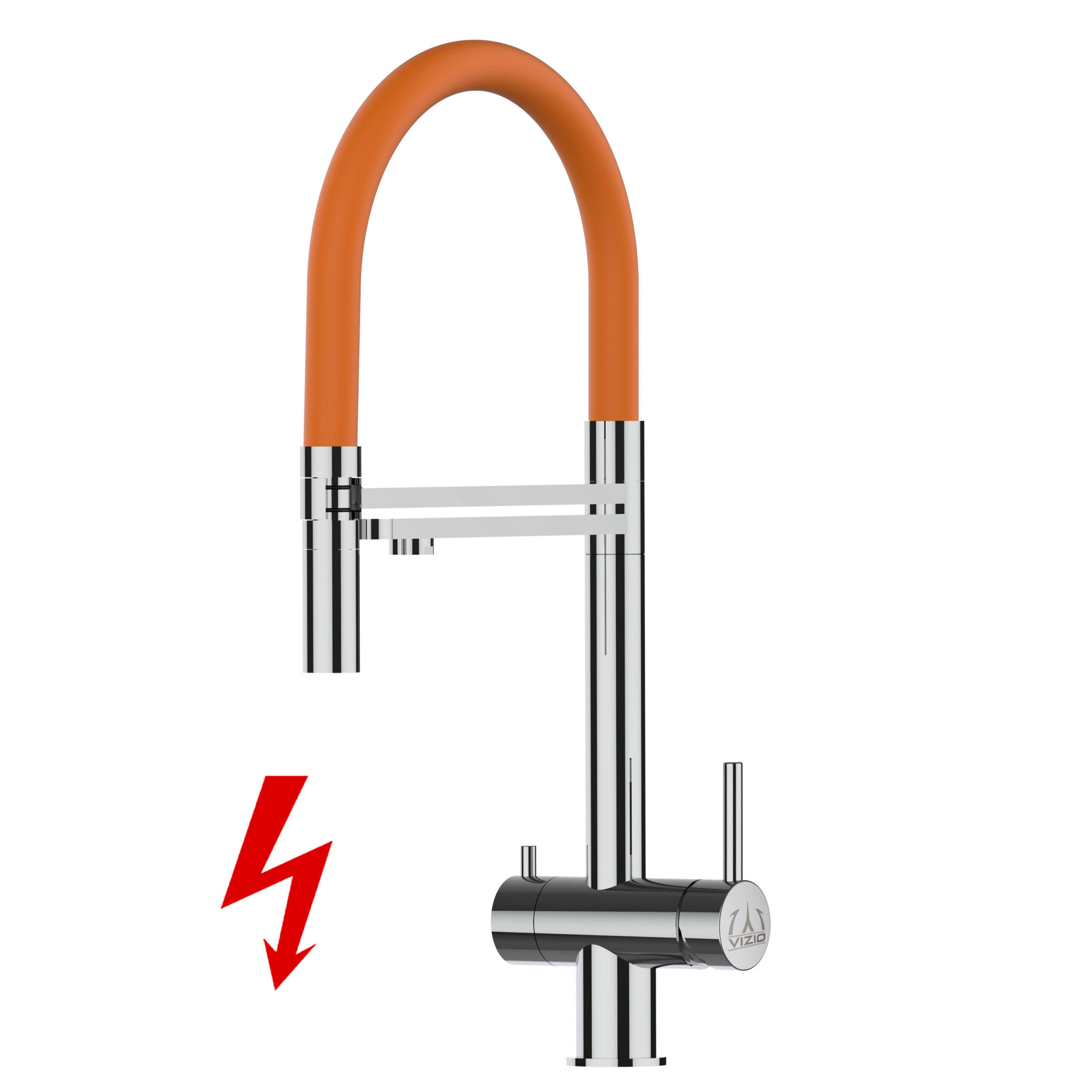 NIEDERDRUCK-3-WEGE-KÜCHENARMATUR, Edelstahl Massiv aus Chirurgenstahl, Hochglanz und Orange, 2-Strahl-Brause - Orange, Metall (24/49/24cm) - VIZIO