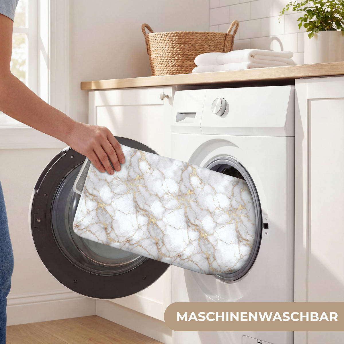 WC-VORLEGER Weiß - Gold - Marmor - Grau WC Teppich 40x60 cm - Weiß, Kunststoff/Textil (40/1cm) - OnlyWow