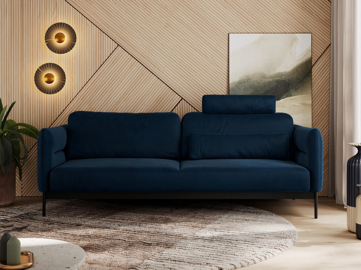 SOFA SALENTO Dunkelblau Velvet - Schwarz/Dunkelblau, Textil/Metall (221/82/101cm) - MKS