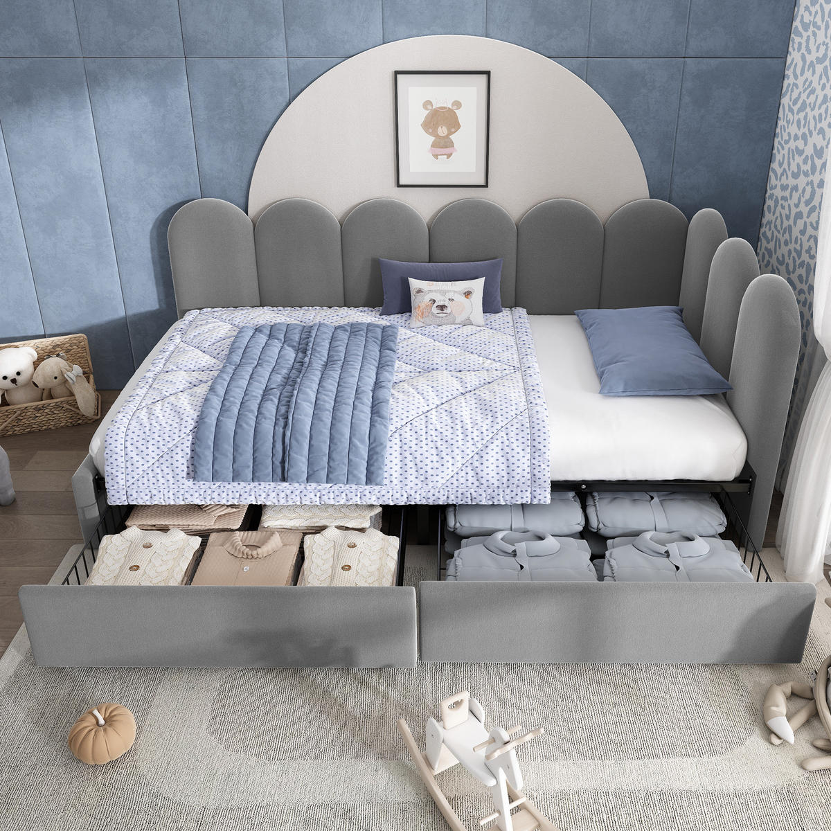 BETT mit 2 Schubladen und Lattenrost 90x190 cm Samt Grau - Grau, Metall (90/190cm) - Beauniv