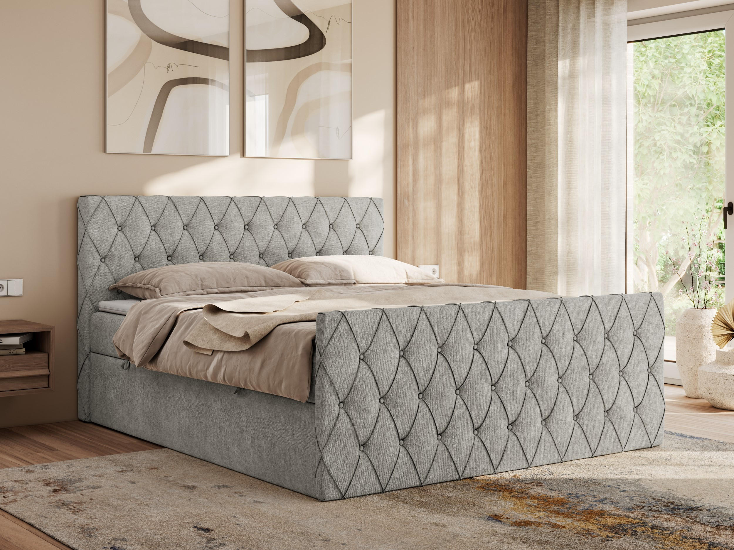 BOXBETT MIREN DUO 120/200 - Hellgrau Strukture - H3 - Hellgrau, Holz/Textil (120/200cm) - MKS