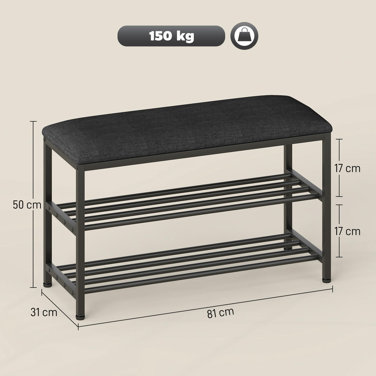 SCHUHBANK DE-09747 Schwarz - Schwarz, Metall (81/50/31cm) - ComfortXL