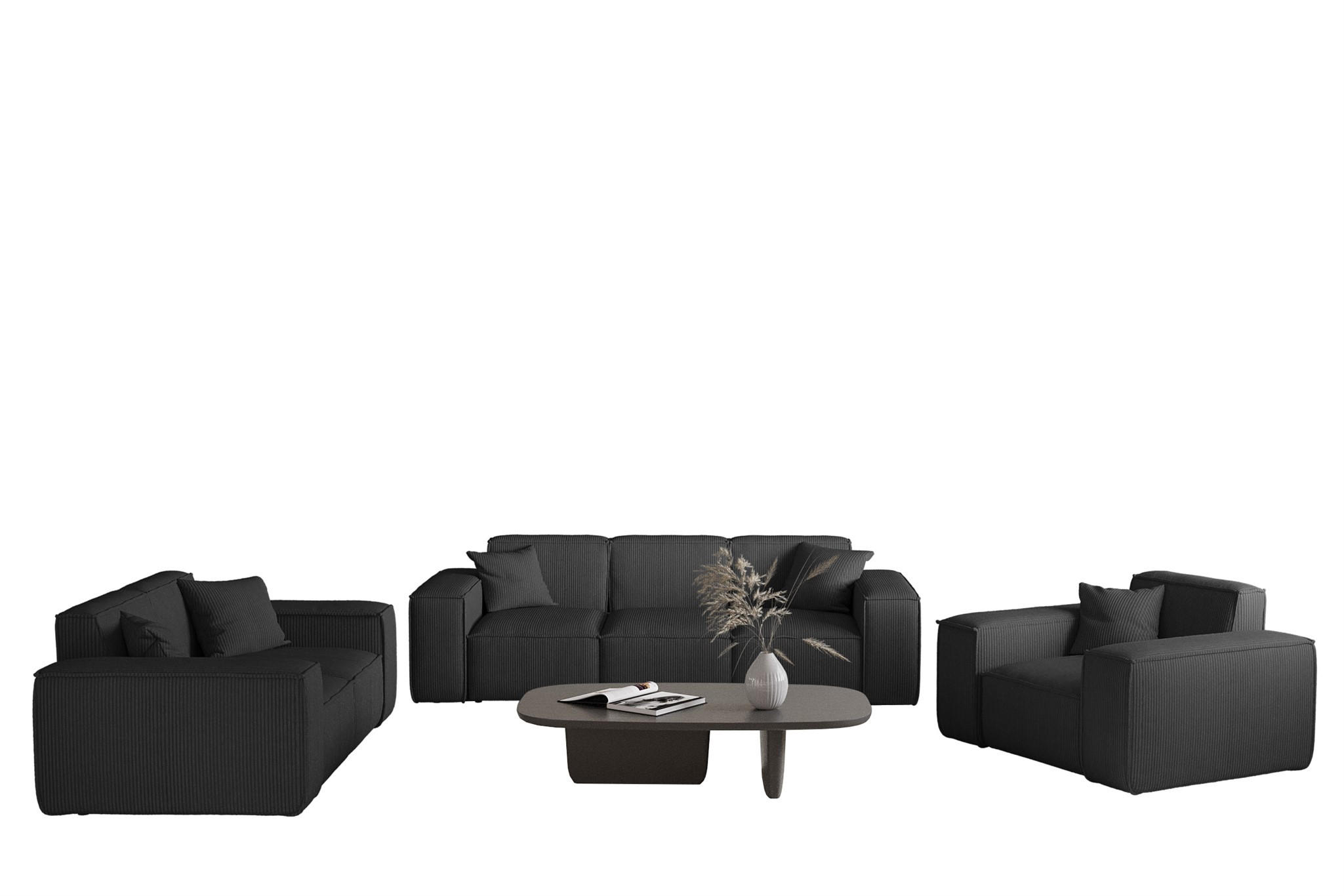 SOFASET Celes Premium 3-2-1 Stoff Scala - Schwarz, Holzwerkstoff/Textil (225/73/88cm) - Fun Möbel